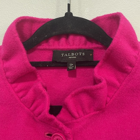 Talbots pink ruffle collar button blazer light wool jacket size 12 petite - Picture 7 of 16